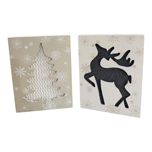 New Holiday Wooden Frames Decor (Set of 2) Interior is knitted! - Picture 2 of 2